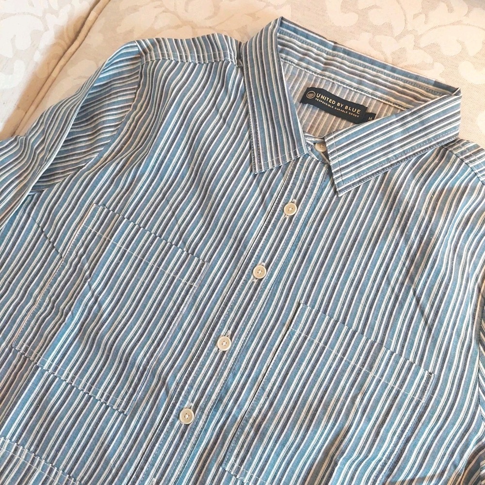 NEW! United By Blue Women's Striped Organic Cotton Blouse Blue Sz‎ M Responsible